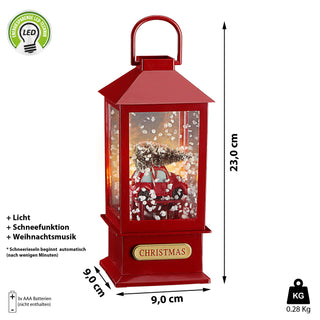 LED Schneelaterne Auto 17x40cm 18 LEDs warmweiß Kunststoff Schneefunktion Weihnachtsmusik Weihnachtsbeleuchtung Lampe