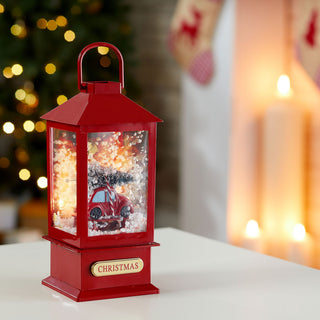 LED Schneelaterne Auto 17x40cm 18 LEDs warmweiß Kunststoff Schneefunktion Weihnachtsmusik Weihnachtsbeleuchtung Lampe