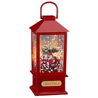 LED Schneelaterne Auto 17x40cm 18 LEDs warmweiß Kunststoff Schneefunktion Weihnachtsmusik Weihnachtsbeleuchtung Lampe