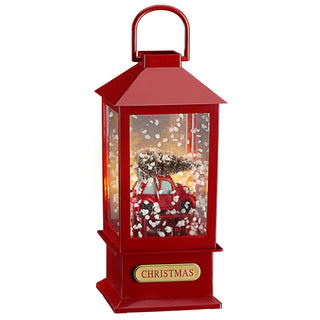 LED Schneelaterne Auto 17x40cm 18 LEDs warmweiß Kunststoff Schneefunktion Weihnachtsmusik Weihnachtsbeleuchtung Lampe