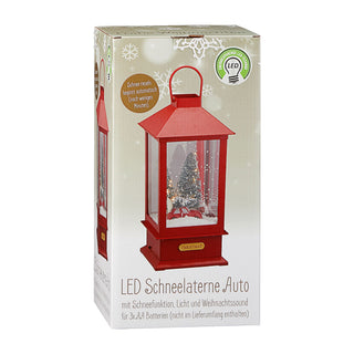 LED Schneelaterne Auto 17x40cm 18 LEDs warmweiß Kunststoff Schneefunktion Weihnachtsmusik Weihnachtsbeleuchtung Lampe