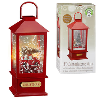 LED Schneelaterne Auto 17x40cm 18 LEDs warmweiß Kunststoff Schneefunktion Weihnachtsmusik Weihnachtsbeleuchtung Lampe