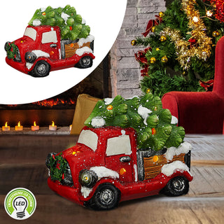 Truck mit LED Beleuchtung 20x14x12cm Weihnachtsbaum Weihnachtsdeko Auto Weihnachtstruck Steinzeug