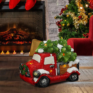 Truck mit LED Beleuchtung 20x14x12cm Weihnachtsbaum Weihnachtsdeko Auto Weihnachtstruck Steinzeug