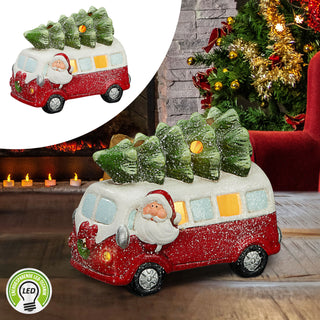 Bully mit LED Beleuchtung 21x16,5x11cm Weihnachtsbaum Weihnachtsdeko  Bus Weihnachtsbus Steinzeug