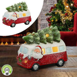 Bully mit LED Beleuchtung 21x16,5x11cm Weihnachtsbaum Weihnachtsdeko  Bus Weihnachtsbus Steinzeug