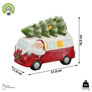 Bully mit LED Beleuchtung 21x16,5x11cm Weihnachtsbaum Weihnachtsdeko  Bus Weihnachtsbus Steinzeug