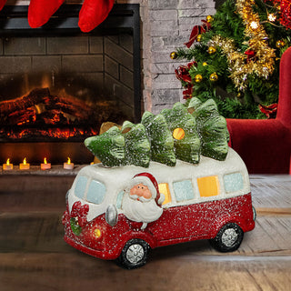 Bully mit LED Beleuchtung 21x16,5x11cm Weihnachtsbaum Weihnachtsdeko  Bus Weihnachtsbus Steinzeug