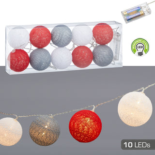Lichterkette Cottonball 10 Kugeln Ø:4/6cm LED Farbwahl L165cm warmweiß batteriebetrieben Leuchtbälle Leuchtkugeln Girlande