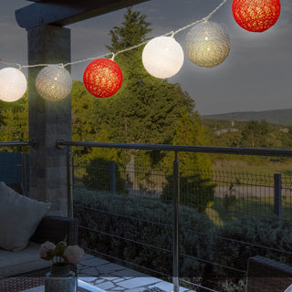 Lichterkette Cottonball 10 Kugeln Ø:4/6cm LED Farbwahl L165cm warmweiß batteriebetrieben Leuchtbälle Leuchtkugeln Girlande