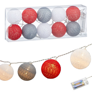 Lichterkette Cottonball 10 Kugeln Ø:4/6cm LED Farbwahl L165cm warmweiß batteriebetrieben Leuchtbälle Leuchtkugeln Girlande