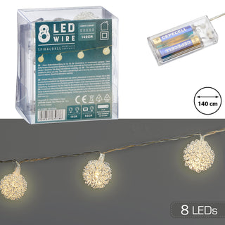 Lichterkette "Spiralball" L140cm 8 Kugeln Ø3cm LED warmweiß batteriebetrieben Weihnachtsbeleuchtung