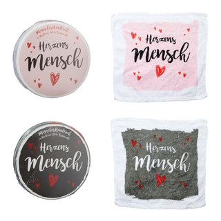 2er Set Magisches Handtuch Herzensmensch, 2fach sortiert,30 x 30 cm, Waschlappen