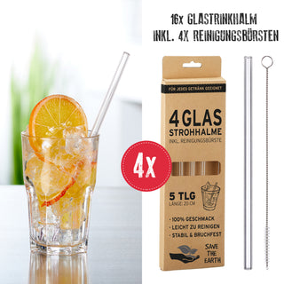 4/16 St. Glastrinkhalm +Reinigungsbürste Transparent/Bunt Strohhalme Glas Wiederverwendbar umweltfreundlich