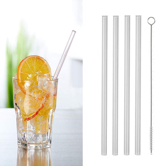 4/16 St. Glastrinkhalm +Reinigungsbürste Transparent/Bunt Strohhalme Glas Wiederverwendbar umweltfreundlich