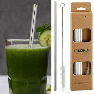 Edelstahltrinkhalme 4er Set Ø8mmx20cm Reinigungsbürste Strohhalm Trinkhalm wiederverwendbar nachhaltig umweltfreundlich