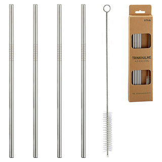 Edelstahltrinkhalme 4er Set Ø8mmx20cm Reinigungsbürste Strohhalm Trinkhalm wiederverwendbar nachhaltig umweltfreundlich