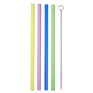 4/16 St. Glastrinkhalm +Reinigungsbürste Transparent/Bunt Strohhalme Glas Wiederverwendbar umweltfreundlich