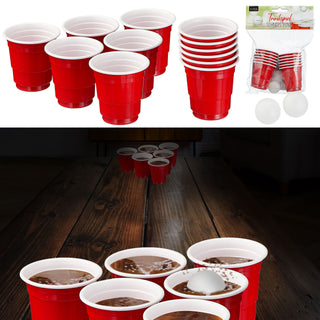 Trinkspiel Schnaps Pong Set 14tlg. rot weiß Becher Plastikbecher Schnapsbecher Spiel Partyspaß Scherzartikel