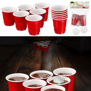 Trinkspiel Schnaps Pong Set 14tlg. rot weiß Becher Plastikbecher Schnapsbecher Spiel Partyspaß Scherzartikel