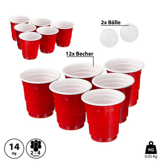 Trinkspiel Schnaps Pong Set 14tlg. rot weiß Becher Plastikbecher Schnapsbecher Spiel Partyspaß Scherzartikel