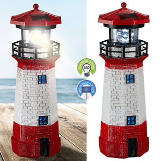 Maritimer Solar LED Leuchtturm inkl. Akku H28cm Rot Weiß Gartendeko Leuchtfeuer