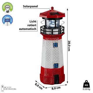 Maritimer Solar LED Leuchtturm inkl. Akku H28cm Rot Weiß Gartendeko Leuchtfeuer