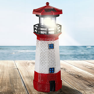Maritimer Solar LED Leuchtturm inkl. Akku H28cm Rot Weiß Gartendeko Leuchtfeuer