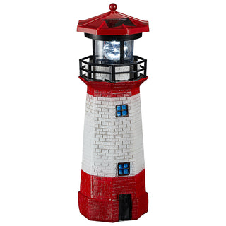 Maritimer Solar LED Leuchtturm inkl. Akku H28cm Rot Weiß Gartendeko Leuchtfeuer
