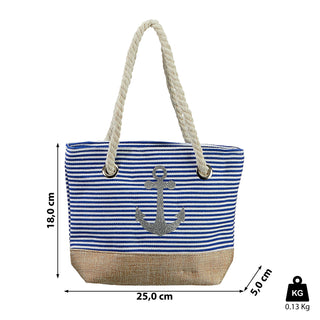 Minitasche Ankermotiv Maritim 25x18x5cm weiß blau beige Canvas Kordel gestreift Strandtasche Schultertasche Shopper