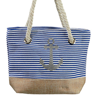 Minitasche Ankermotiv Maritim 25x18x5cm weiß blau beige Canvas Kordel gestreift Strandtasche Schultertasche Shopper