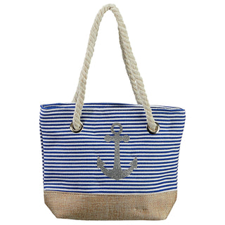 Minitasche Ankermotiv Maritim 25x18x5cm weiß blau beige Canvas Kordel gestreift Strandtasche Schultertasche Shopper