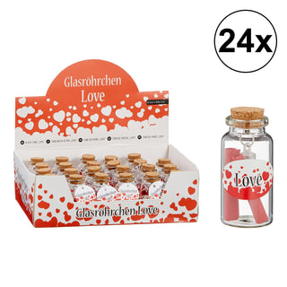 24er Set Glasröhrchen Love 7cm mit Korkverschluss
