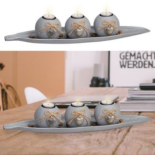 Teelichtleuchter "Blatt" 3 Kugeln mit Teelicht Schale in Blattform Herzen Kerzenhalter