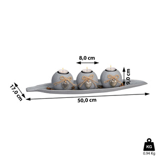 Teelichtleuchter "Blatt" 3 Kugeln mit Teelicht Schale in Blattform Herzen Kerzenhalter