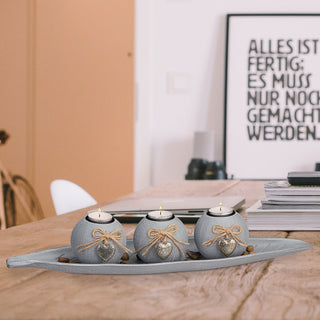 Teelichtleuchter "Blatt" 3 Kugeln mit Teelicht Schale in Blattform Herzen Kerzenhalter