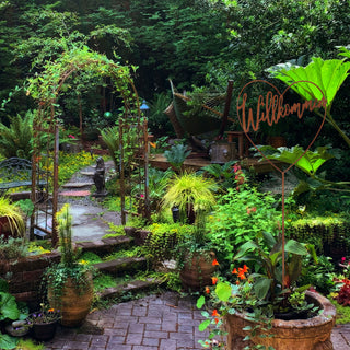 Gartenstecker 'Willkommen' Herzform Metall 20x90x0,5cm Rostoptik Herz zum Stecken Rusty Deko Terrasse Balkon