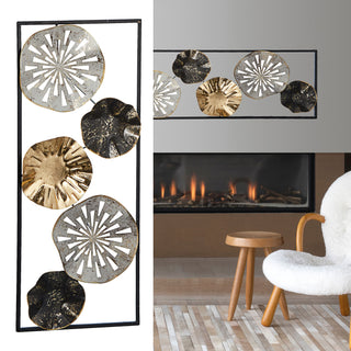 Wanddeko aus Metall im Rahmen Wandkunst Ringe Kreise Blumen Eisen