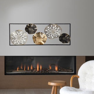 Wanddeko aus Metall im Rahmen Wandkunst Ringe Kreise Blumen Eisen