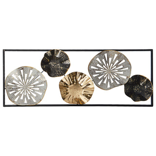 Wanddeko aus Metall im Rahmen Wandkunst Ringe Kreise Blumen Eisen