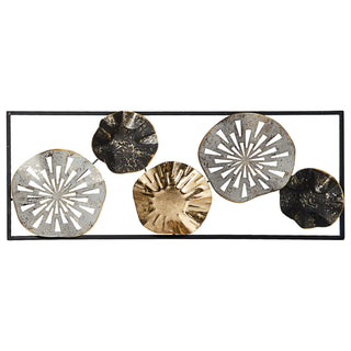 Wanddeko aus Metall im Rahmen Wandkunst Ringe Kreise Blumen Eisen