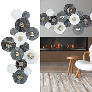 Wanddeko aus Metall Wandbild Wandskupltur Blüten Blumen blau/gold B68xH135cm