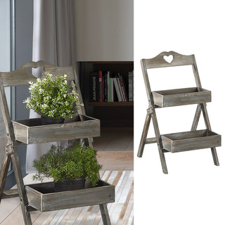 Pflanztreppe Holz Herz 2 Stufen grau ca. 60 cm Blumentreppe Pflanzenregal Blumenständer Pflanzkasten