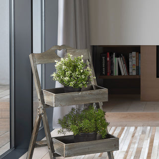 Pflanztreppe Holz Herz 2 Stufen grau ca. 60 cm Blumentreppe Pflanzenregal Blumenständer Pflanzkasten