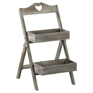 Pflanztreppe Holz Herz 2 Stufen grau ca. 60 cm Blumentreppe Pflanzenregal Blumenständer Pflanzkasten