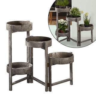 Pflanztreppe rund mit 4 Stufen klappbar im Vintage Landhausstil 25 x 62 x 100 cm