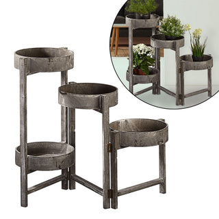 Pflanztreppe rund mit 4 Stufen klappbar im Vintage Landhausstil 25 x 62 x 100 cm