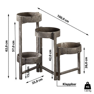 Pflanztreppe rund mit 4 Stufen klappbar im Vintage Landhausstil 25 x 62 x 100 cm