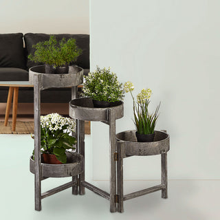 Pflanztreppe rund mit 4 Stufen klappbar im Vintage Landhausstil 25 x 62 x 100 cm