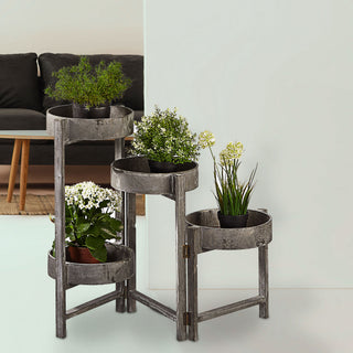 Pflanztreppe rund mit 4 Stufen klappbar im Vintage Landhausstil 25 x 62 x 100 cm